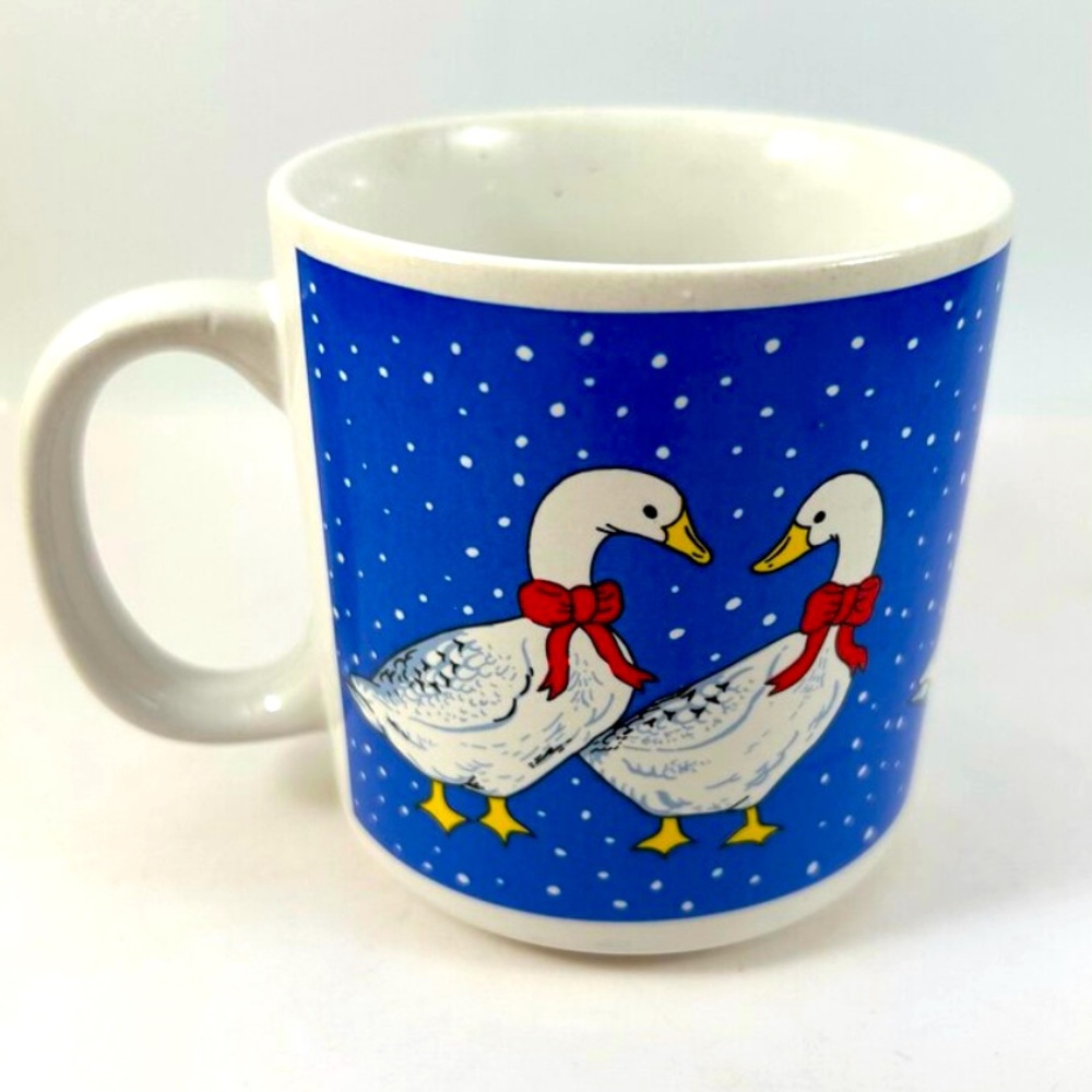 Vintage 1980s Grant Howard Christmas Goose Geese Ducks Mug Coffee Cup Snow HTF